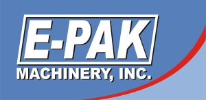 a blue and white logo for e-pak machinery inc.